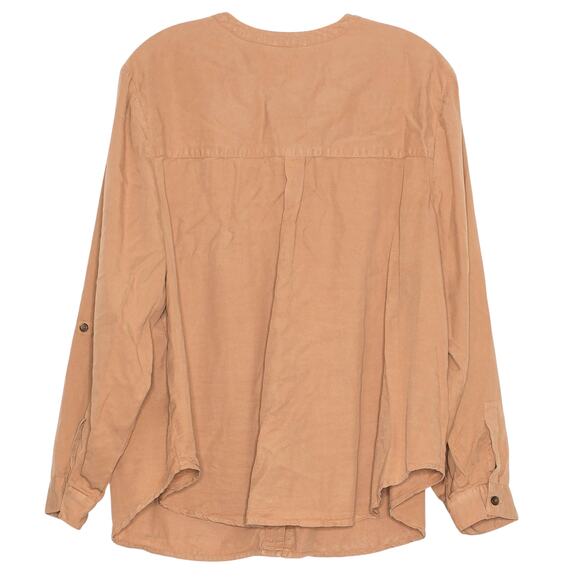 J Jill Top Lyocell Minimalist Utility Neutral Workwear Button Roll Tab Brown 2X - Picture 2 of 7